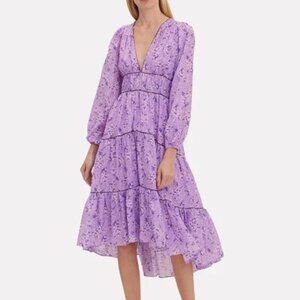ULLA JOHNSON Joan Midi Silk Blend Dress in Lilac, Size 2